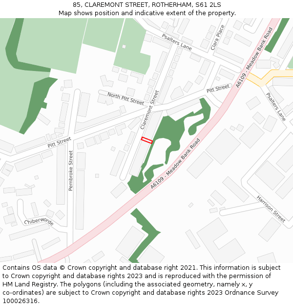 85, CLAREMONT STREET, ROTHERHAM, S61 2LS: Location map and indicative extent of plot