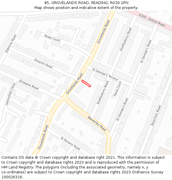 85, GROVELANDS ROAD, READING, RG30 2PN: Location map and indicative extent of plot