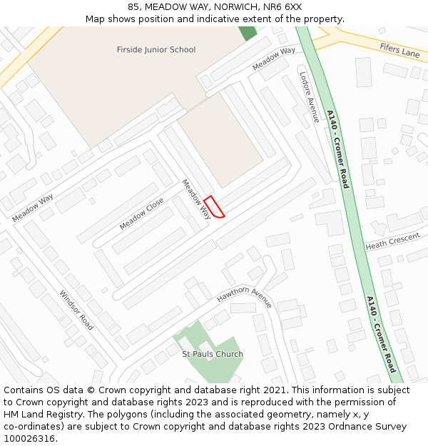 85, MEADOW WAY, NORWICH, NR6 6XX: Location map and indicative extent of plot