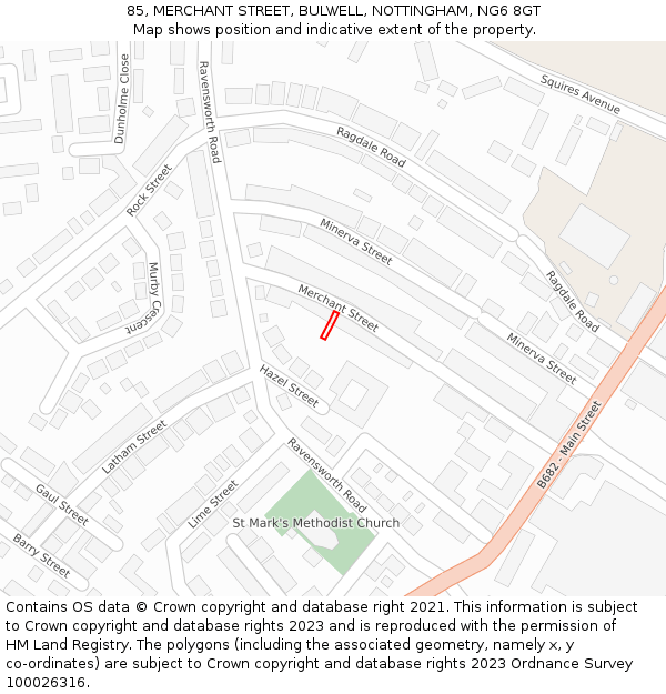 85, MERCHANT STREET, BULWELL, NOTTINGHAM, NG6 8GT: Location map and indicative extent of plot