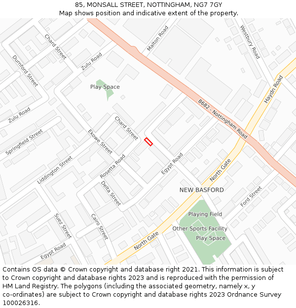 85, MONSALL STREET, NOTTINGHAM, NG7 7GY: Location map and indicative extent of plot