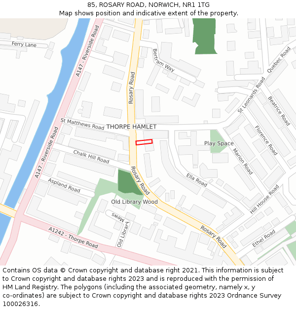 85, ROSARY ROAD, NORWICH, NR1 1TG: Location map and indicative extent of plot