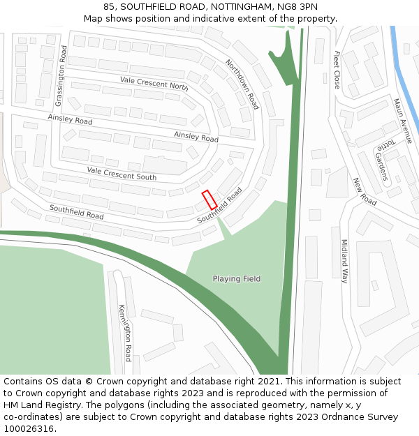 85, SOUTHFIELD ROAD, NOTTINGHAM, NG8 3PN: Location map and indicative extent of plot