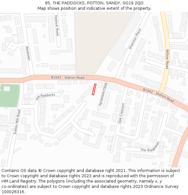 85, THE PADDOCKS, POTTON, SANDY, SG19 2QD: Location map and indicative extent of plot