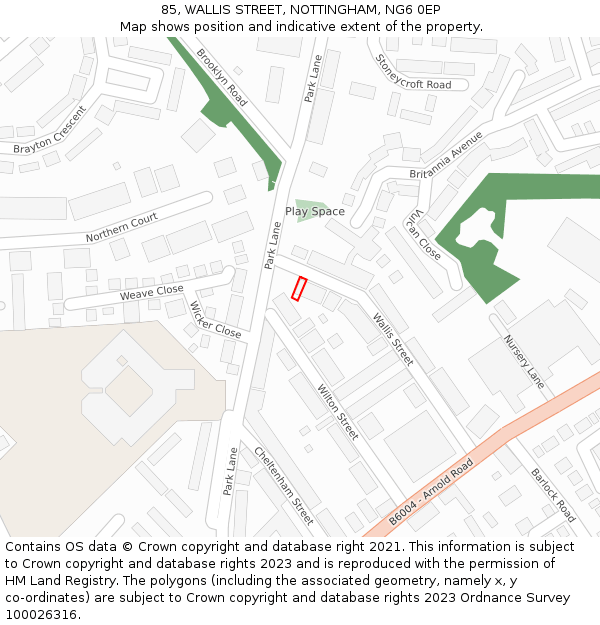 85, WALLIS STREET, NOTTINGHAM, NG6 0EP: Location map and indicative extent of plot