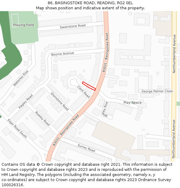 86, BASINGSTOKE ROAD, READING, RG2 0EL: Location map and indicative extent of plot