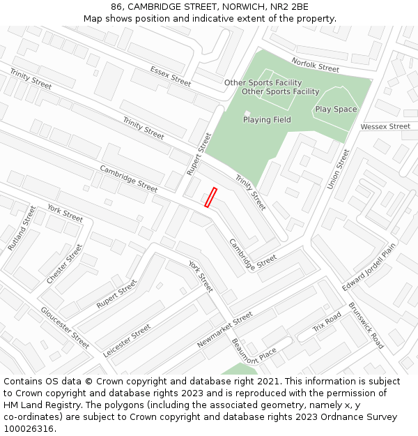 86, CAMBRIDGE STREET, NORWICH, NR2 2BE: Location map and indicative extent of plot