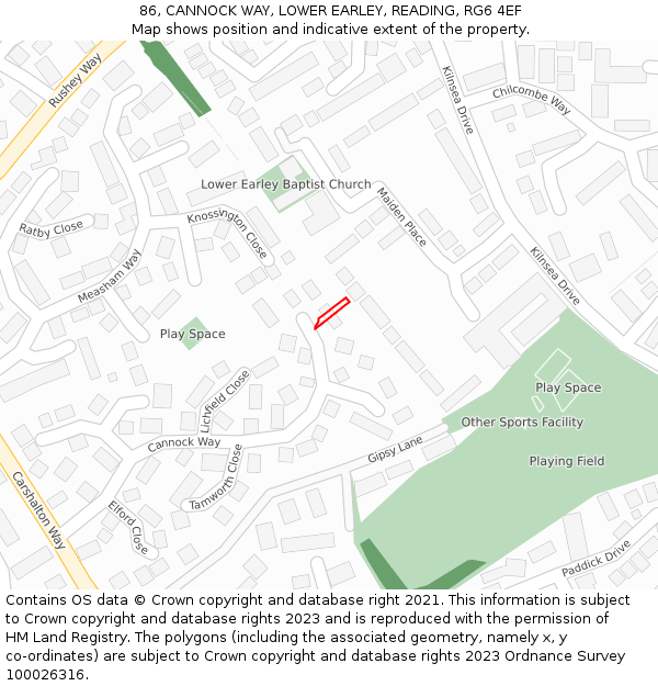 86, CANNOCK WAY, LOWER EARLEY, READING, RG6 4EF: Location map and indicative extent of plot