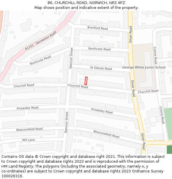 86, CHURCHILL ROAD, NORWICH, NR3 4PZ: Location map and indicative extent of plot