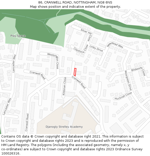 86, CRANWELL ROAD, NOTTINGHAM, NG8 6NS: Location map and indicative extent of plot