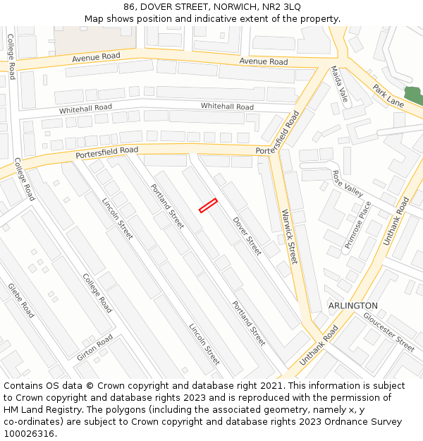 86, DOVER STREET, NORWICH, NR2 3LQ: Location map and indicative extent of plot