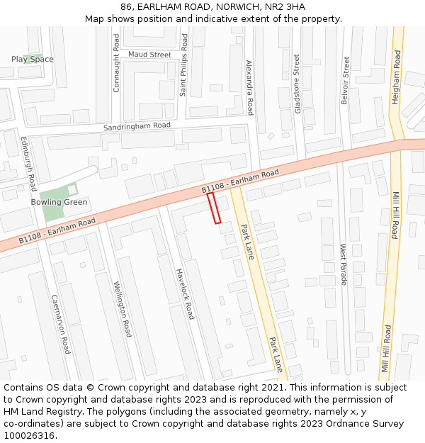 86, EARLHAM ROAD, NORWICH, NR2 3HA: Location map and indicative extent of plot