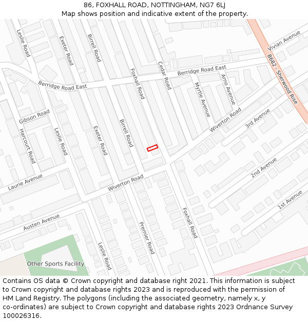 86, FOXHALL ROAD, NOTTINGHAM, NG7 6LJ: Location map and indicative extent of plot