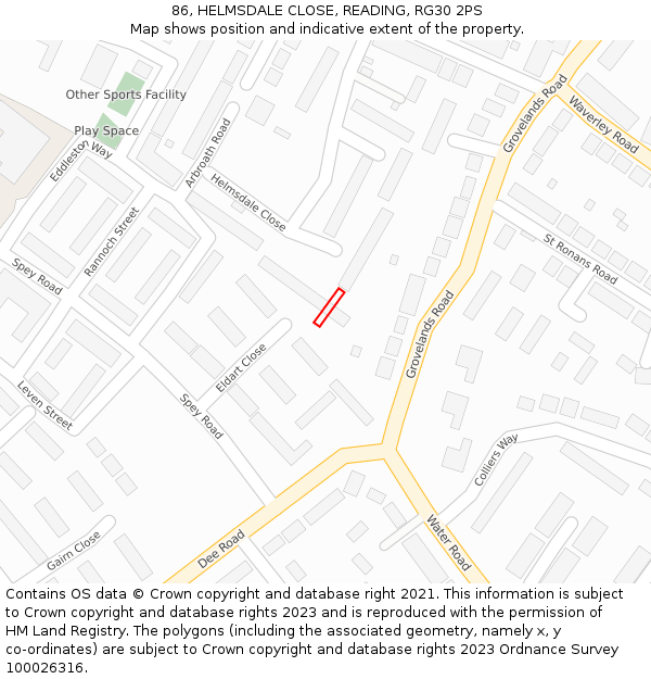86, HELMSDALE CLOSE, READING, RG30 2PS: Location map and indicative extent of plot