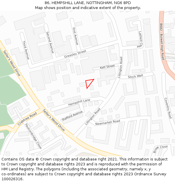 86, HEMPSHILL LANE, NOTTINGHAM, NG6 8PD: Location map and indicative extent of plot