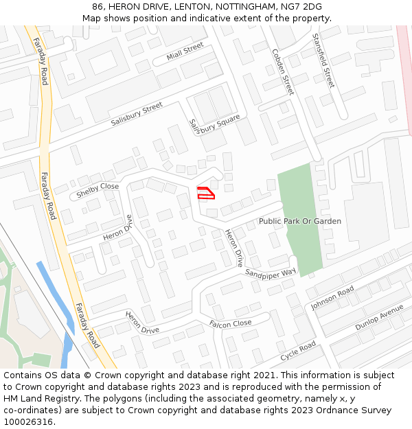 86, HERON DRIVE, LENTON, NOTTINGHAM, NG7 2DG: Location map and indicative extent of plot