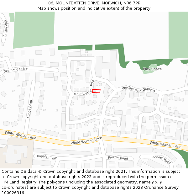 86, MOUNTBATTEN DRIVE, NORWICH, NR6 7PP: Location map and indicative extent of plot