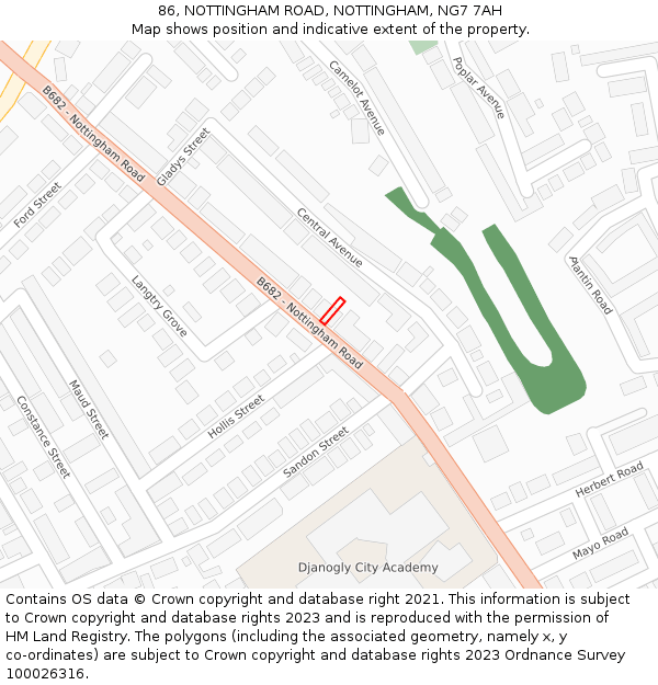86, NOTTINGHAM ROAD, NOTTINGHAM, NG7 7AH: Location map and indicative extent of plot