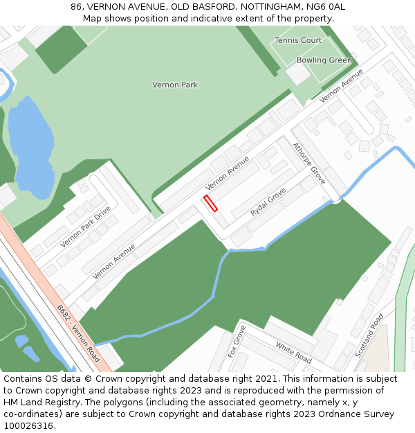 86, VERNON AVENUE, OLD BASFORD, NOTTINGHAM, NG6 0AL: Location map and indicative extent of plot