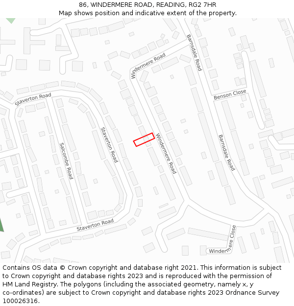86, WINDERMERE ROAD, READING, RG2 7HR: Location map and indicative extent of plot