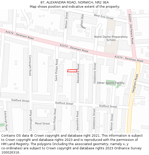 87, ALEXANDRA ROAD, NORWICH, NR2 3EA: Location map and indicative extent of plot