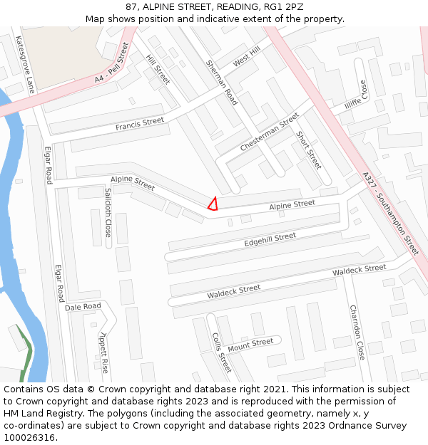 87, ALPINE STREET, READING, RG1 2PZ: Location map and indicative extent of plot