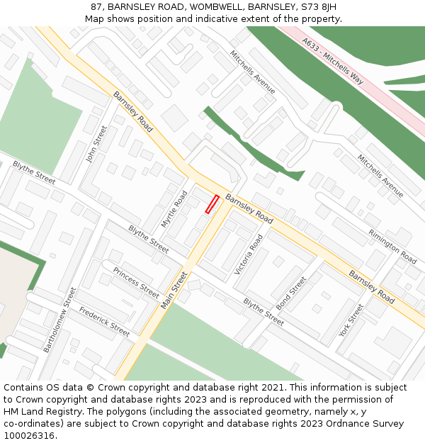 87, BARNSLEY ROAD, WOMBWELL, BARNSLEY, S73 8JH: Location map and indicative extent of plot
