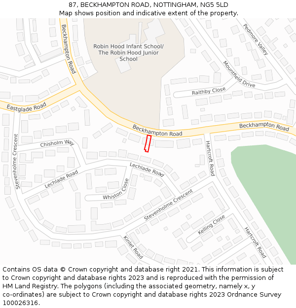 87, BECKHAMPTON ROAD, NOTTINGHAM, NG5 5LD: Location map and indicative extent of plot