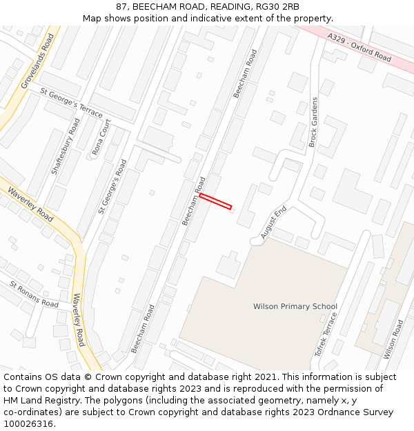 87, BEECHAM ROAD, READING, RG30 2RB: Location map and indicative extent of plot