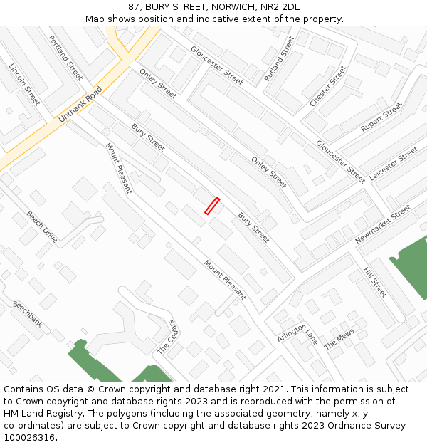 87, BURY STREET, NORWICH, NR2 2DL: Location map and indicative extent of plot