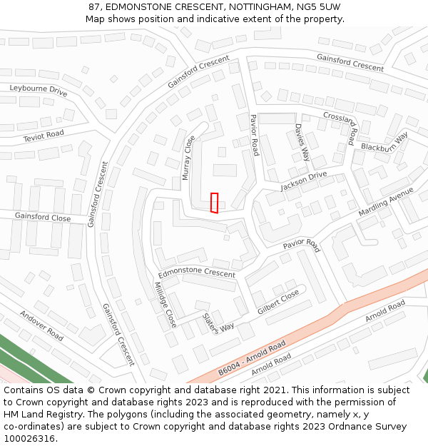 87, EDMONSTONE CRESCENT, NOTTINGHAM, NG5 5UW: Location map and indicative extent of plot
