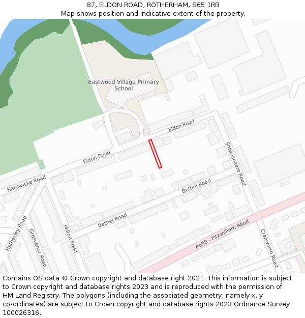 87, ELDON ROAD, ROTHERHAM, S65 1RB: Location map and indicative extent of plot