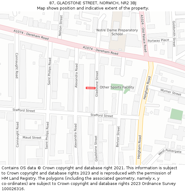 87, GLADSTONE STREET, NORWICH, NR2 3BJ: Location map and indicative extent of plot