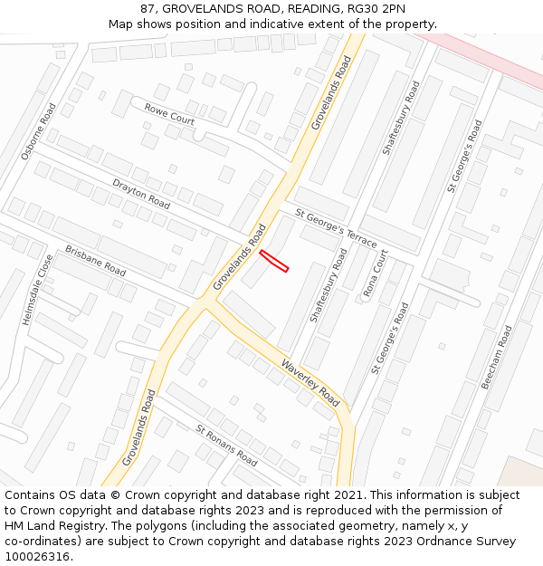 87, GROVELANDS ROAD, READING, RG30 2PN: Location map and indicative extent of plot