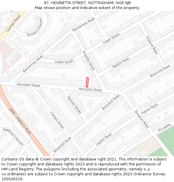 87, HENRIETTA STREET, NOTTINGHAM, NG6 9JB: Location map and indicative extent of plot