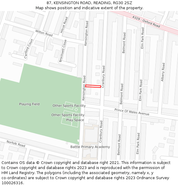 87, KENSINGTON ROAD, READING, RG30 2SZ: Location map and indicative extent of plot