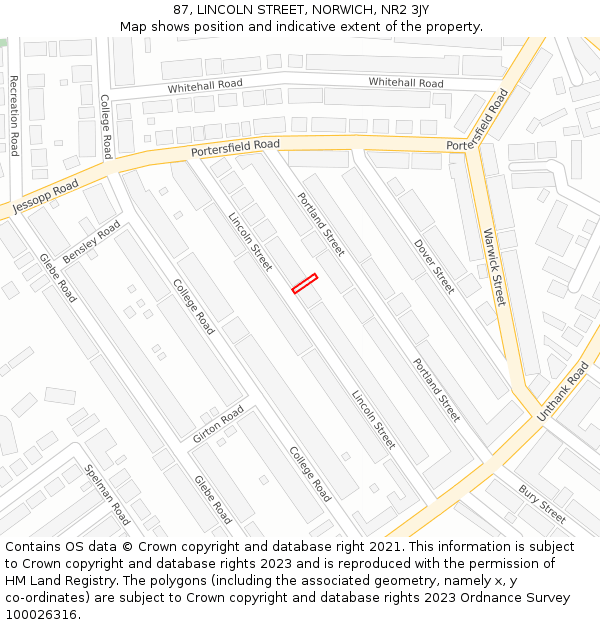 87, LINCOLN STREET, NORWICH, NR2 3JY: Location map and indicative extent of plot