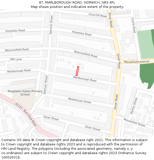 87, MARLBOROUGH ROAD, NORWICH, NR3 4PL: Location map and indicative extent of plot