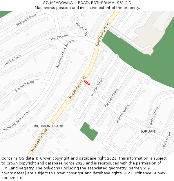 87, MEADOWHALL ROAD, ROTHERHAM, S61 2JD: Location map and indicative extent of plot