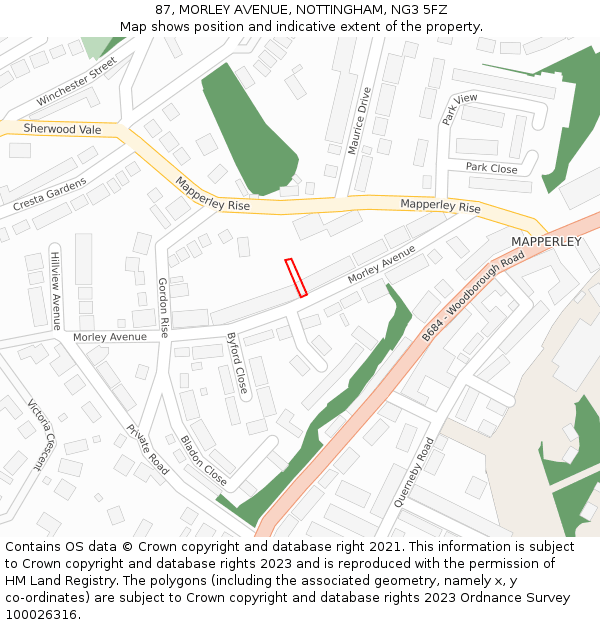 87, MORLEY AVENUE, NOTTINGHAM, NG3 5FZ: Location map and indicative extent of plot