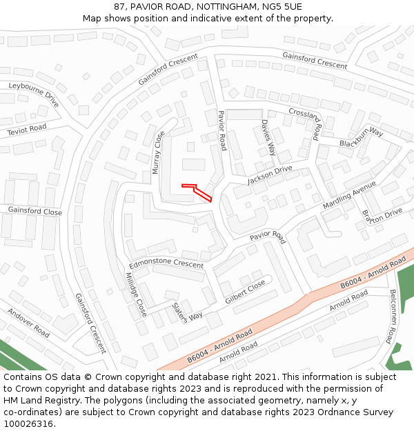 87, PAVIOR ROAD, NOTTINGHAM, NG5 5UE: Location map and indicative extent of plot