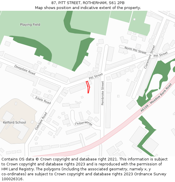 87, PITT STREET, ROTHERHAM, S61 2PB: Location map and indicative extent of plot