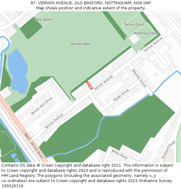 87, VERNON AVENUE, OLD BASFORD, NOTTINGHAM, NG6 0AP: Location map and indicative extent of plot