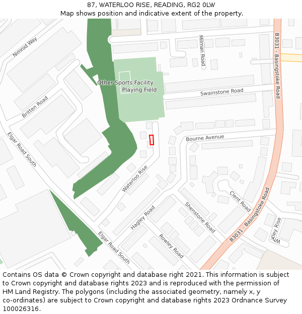 87, WATERLOO RISE, READING, RG2 0LW: Location map and indicative extent of plot