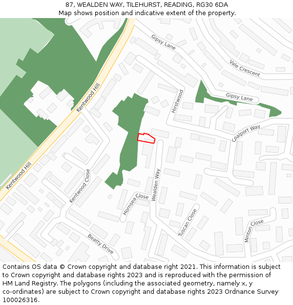 87, WEALDEN WAY, TILEHURST, READING, RG30 6DA: Location map and indicative extent of plot