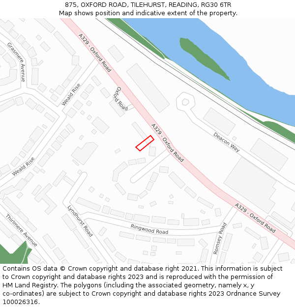875, OXFORD ROAD, TILEHURST, READING, RG30 6TR: Location map and indicative extent of plot
