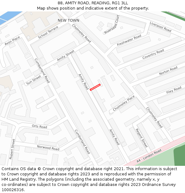 88, AMITY ROAD, READING, RG1 3LL: Location map and indicative extent of plot