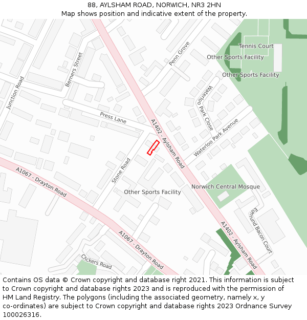 88, AYLSHAM ROAD, NORWICH, NR3 2HN: Location map and indicative extent of plot