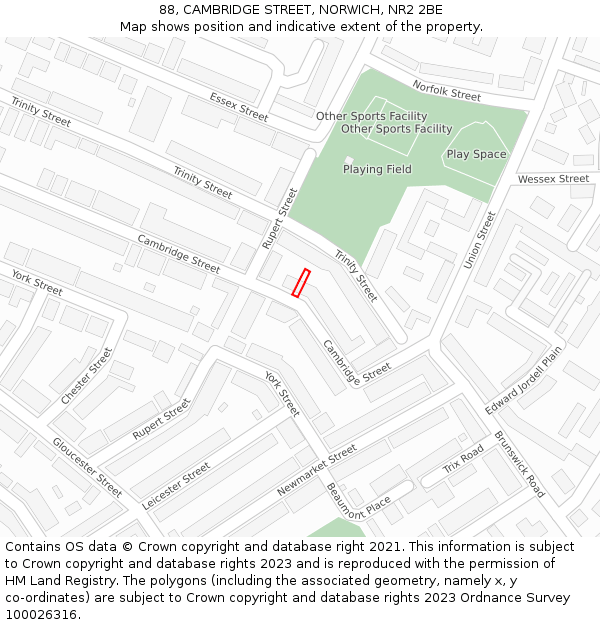 88, CAMBRIDGE STREET, NORWICH, NR2 2BE: Location map and indicative extent of plot
