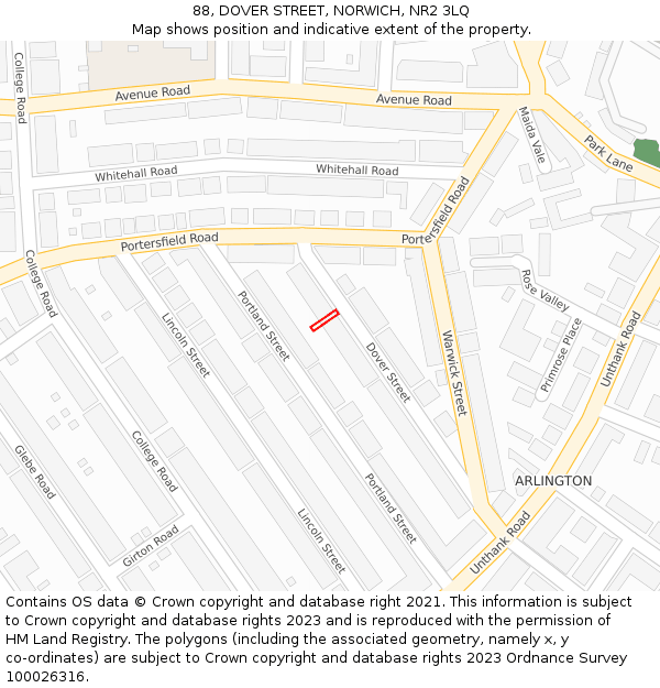 88, DOVER STREET, NORWICH, NR2 3LQ: Location map and indicative extent of plot